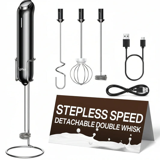 Instawhisk Milk Frother with Variable Speed, Rechargeable Coffee Frother Wand with Detachable Double Whisk, Drink Mixer Handheld Electric Stirrer for Latte, Cappuccino, Matcha, Almond Milk, Protein