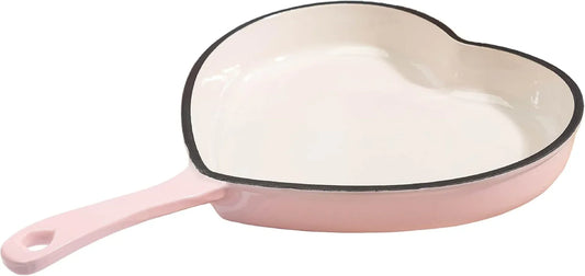 Enameled Cast Iron Heart Skillet Pan, Superior Heat Retention, Oven Safe, Long-Lasting Enamel, 10-Inch, Pink