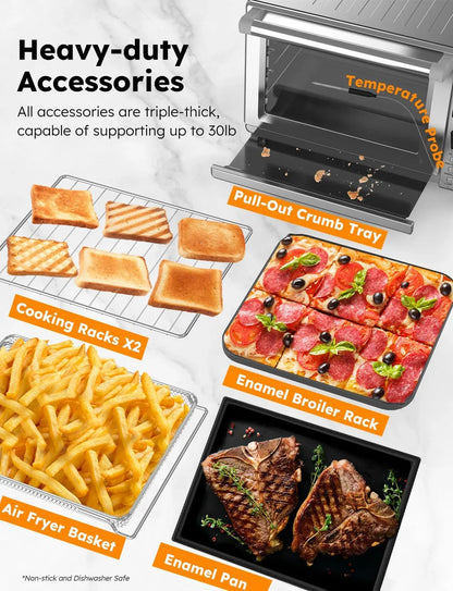 Bravo XL Pro Air Fryer Toaster Oven, Improved 100% Super Convection, Quicker & Crispier Results, 100 Presets, Multi-Layer Even Cooking, 50-500F, Smart Probe, PFAS Free, 30QT, Stainless Steel