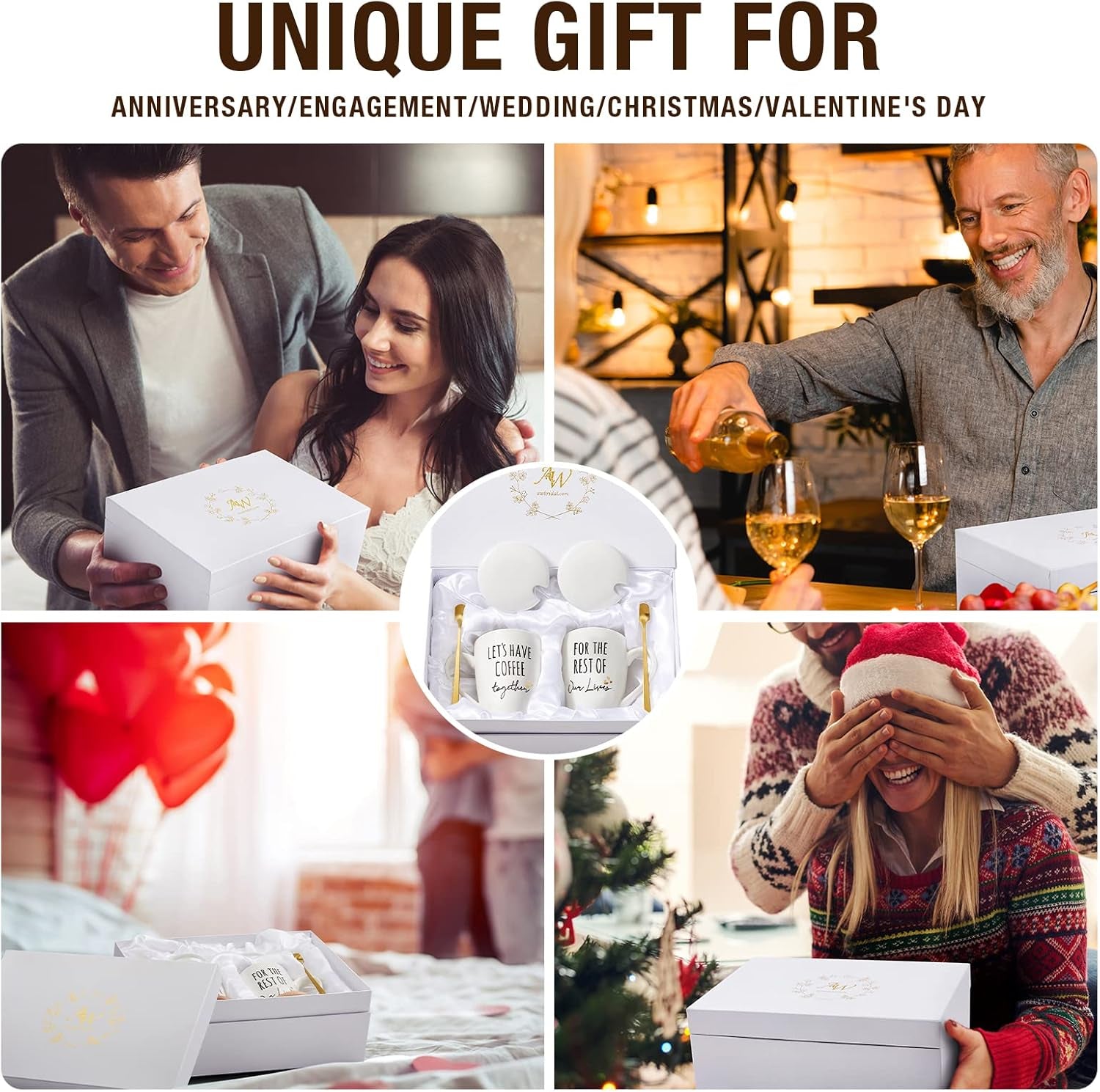 Ceramic Engagement Gifts for Couples Newly Engaged Unique Coffee Mugs Set of 2, 12 Oz| Bachelorette Bridal Shower Gift for Bride, Anniversary Wedding Gifts for Couple Housewarming Gift Ideas