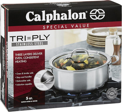 Tri-Ply Stainless Steel Cookware, Dutch Oven, 5-Quart