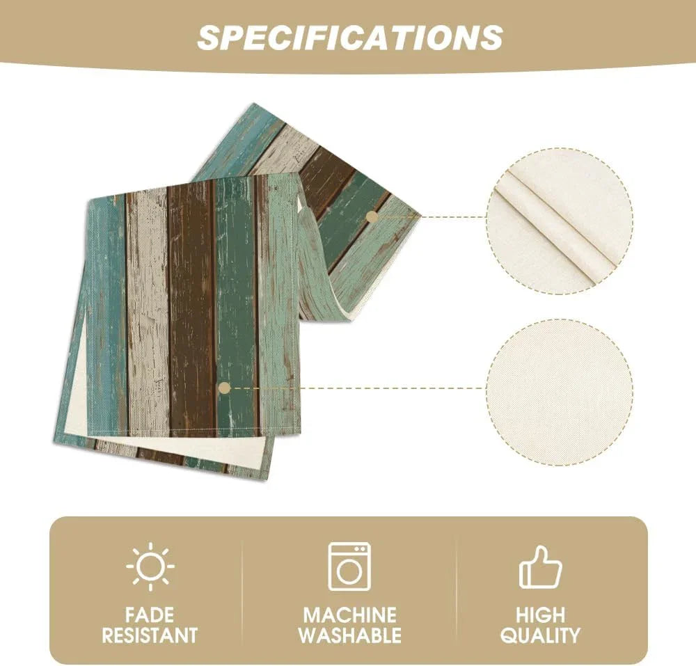 Green Retro Rustic Wood Texture Table Runner, Seasonal Spring Kitchen Dining Table Decoration for Home Party Decor 13X72 Inch