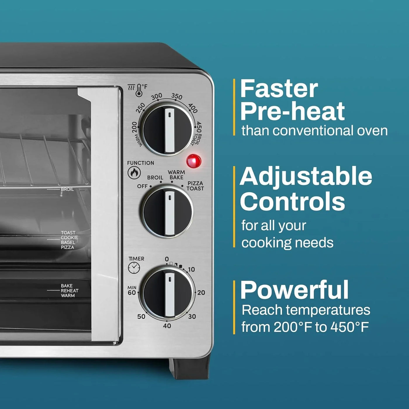 ETO2530M Double French Door Countertop Toaster Oven, Bake, Broil, Toast, Keep Warm, Fits 12" Pizza, 25L Capacity, Stainless Steel & Black