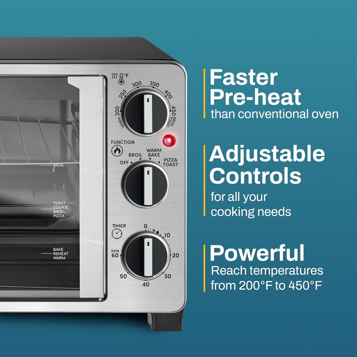 ETO2530M Double French Door Countertop Toaster Oven, Bake, Broil, Toast, Keep Warm, Fits 12" Pizza, 25L Capacity, Stainless Steel & Black