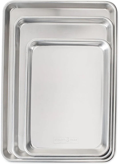 Naturals 3 Piece Set - USA Made Aluminum Commercial Quality Sheet Pan for Baking or Roasting, Encapsulated Galvanized Steel Rim Prevents Warping; Half Sheet, Jelly Roll and Quarter Sheet