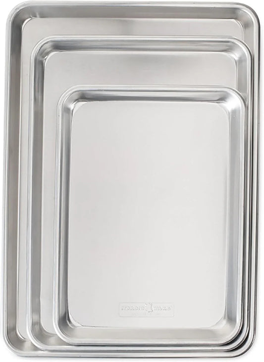 Naturals 3 Piece Set - USA Made Aluminum Commercial Quality Sheet Pan for Baking or Roasting, Encapsulated Galvanized Steel Rim Prevents Warping; Half Sheet, Jelly Roll and Quarter Sheet