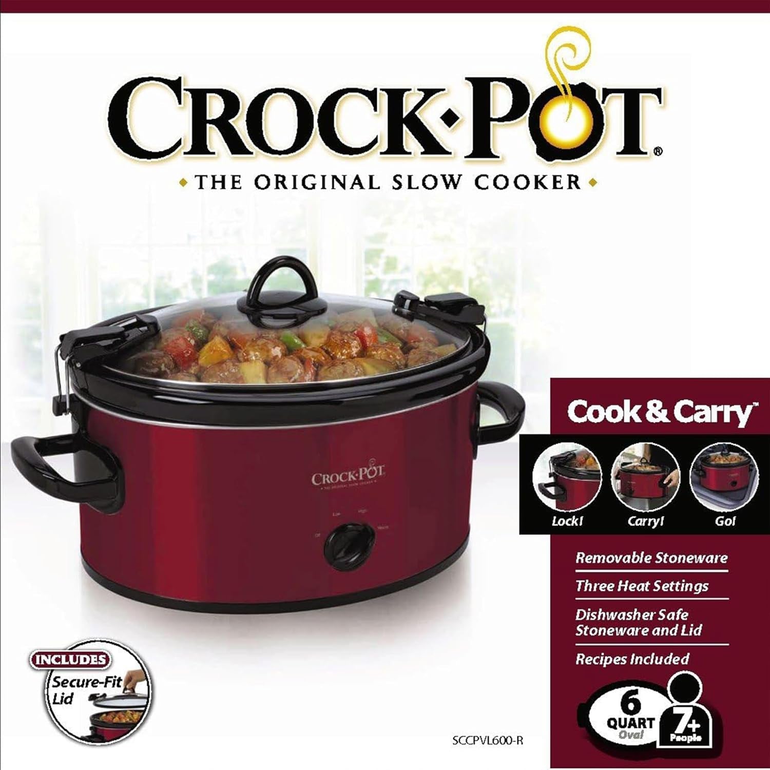 6-Quart Cook & Carry Oval Manual Portable Slow Cooker, Red - SCCPVL600-R