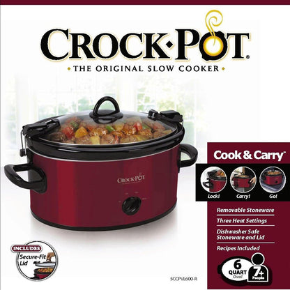 6-Quart Cook & Carry Oval Manual Portable Slow Cooker, Red - SCCPVL600-R