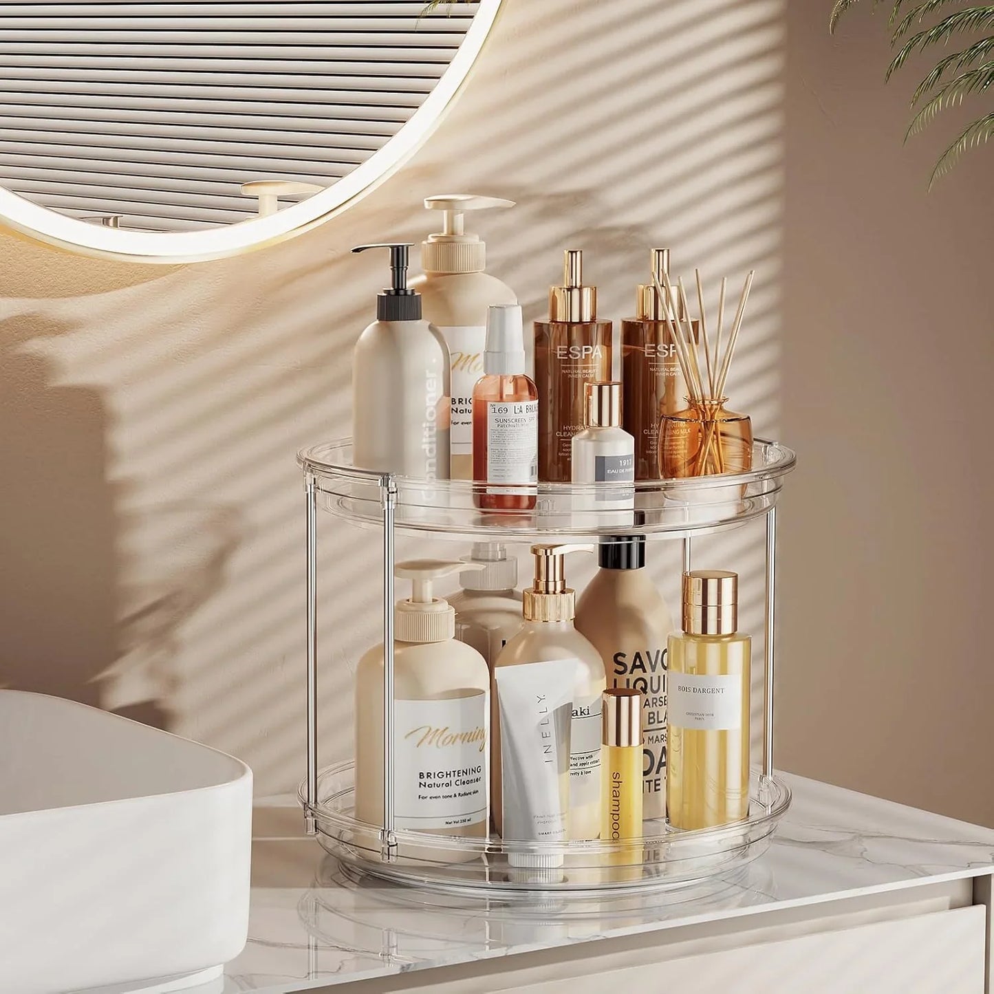 2 Tier Lazy Susan Turntable Organizer 9.25'' Rotating Spice Rack Organization for Cabinet, Kitchen, Pantry, Countertop, Bathroom, Vanity, Medicine Cabinet Organizer, Clear