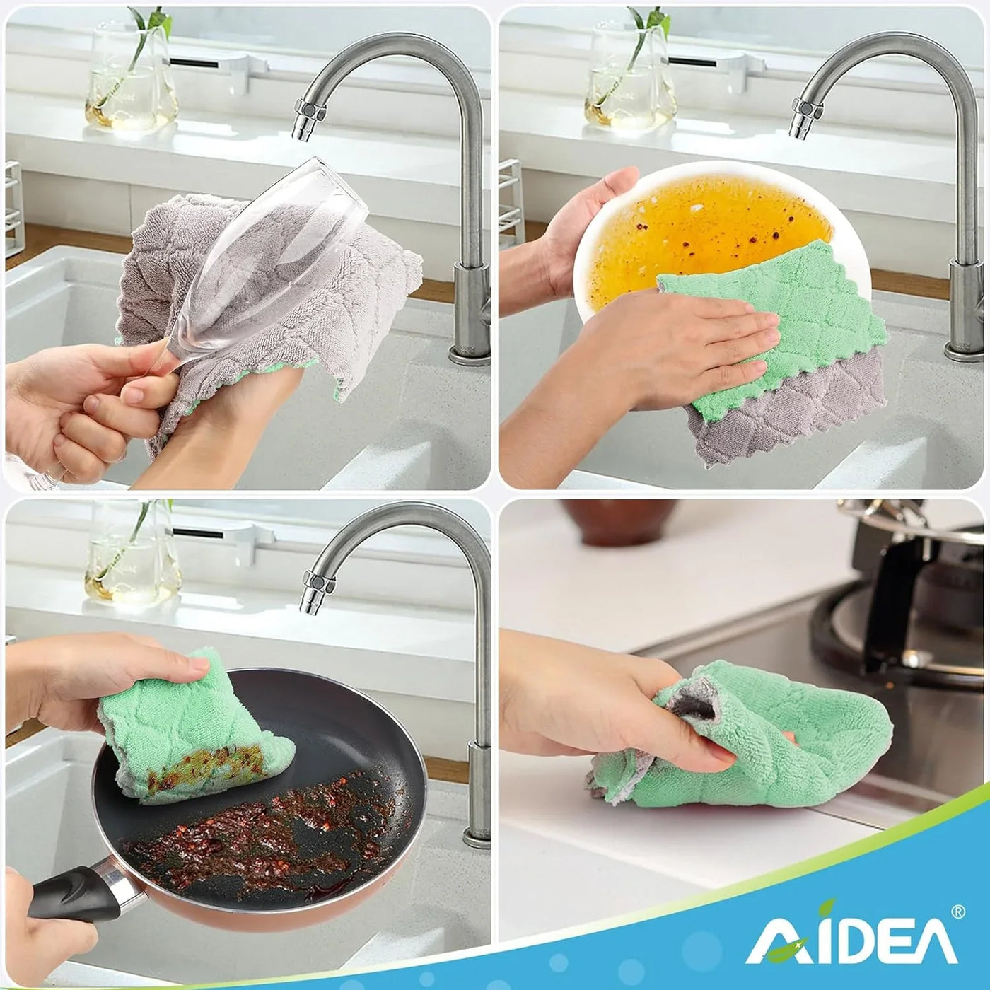 Kitchen Towels, 12 Pack Absorbent Coral Fleece Dish Towels, No Odor Reusable Dish Cloths, Microfiber Cleaning Cloths, Fast Drying Dishcloths, 6.3" X10.4"