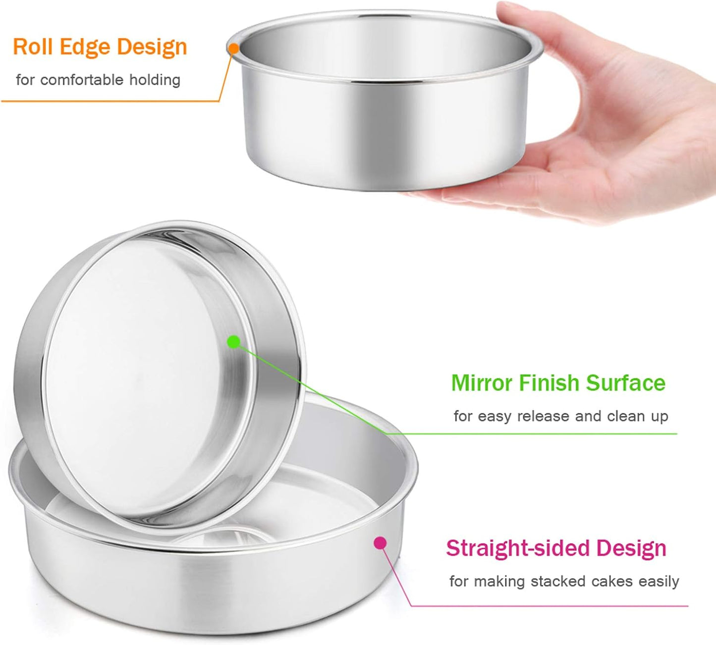 Cake Pan Set of 3 (4 Inch/6 Inch/8 Inch), Stainless Steel Small round Layer Cake Baking Pans, Perfect for Tier Smash Cake, Non-Toxic & Healthy, Mirror Finish & Dishwasher Safe