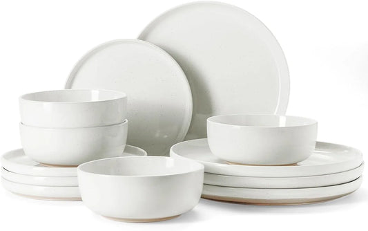 Milkyway Plates and Bowls Set, 12 Pieces Dinnerware Sets, Dishes Set for 4, White