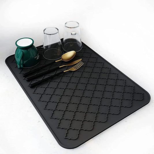 -Dish Drying Mats for Kitchen Counter-Silicone Dish Drying Mat-Kitchen Dish Drying Pad Heat Resistant Mat-Kitchen Gadgets Kitchen Accessories Kitchen Small Appliances(12" X 16", BLACK)