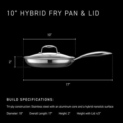 Hybrid Nonstick 10-Inch Frying Pan with Tempered Glass Lid, Stay-Cool Handle, Dishwasher-Friendly, Oven-Safe up to 900°F, Induction Ready, Compatible with All Cooktops