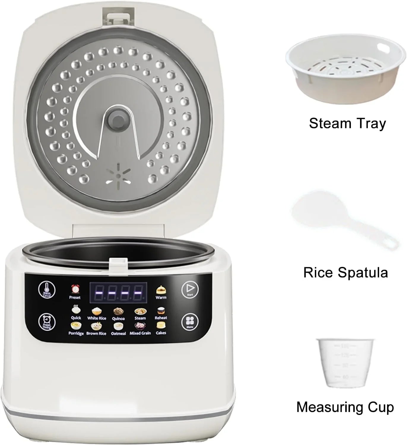 Portable Digital Rice Cooker, 6-Cup (Uncooked)/12-Cup (Cooked) Small Rice Maker with Steaming Basket, Mini Rice Cooker with 2L Removable Nonstick Inner Pot, 10 Menu Options, Auto Keep Warm, 24 Hour Delay Timer, White