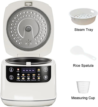 Portable Digital Rice Cooker, 6-Cup (Uncooked)/12-Cup (Cooked) Small Rice Maker with Steaming Basket, Mini Rice Cooker with 2L Removable Nonstick Inner Pot, 10 Menu Options, Auto Keep Warm, 24 Hour Delay Timer, White