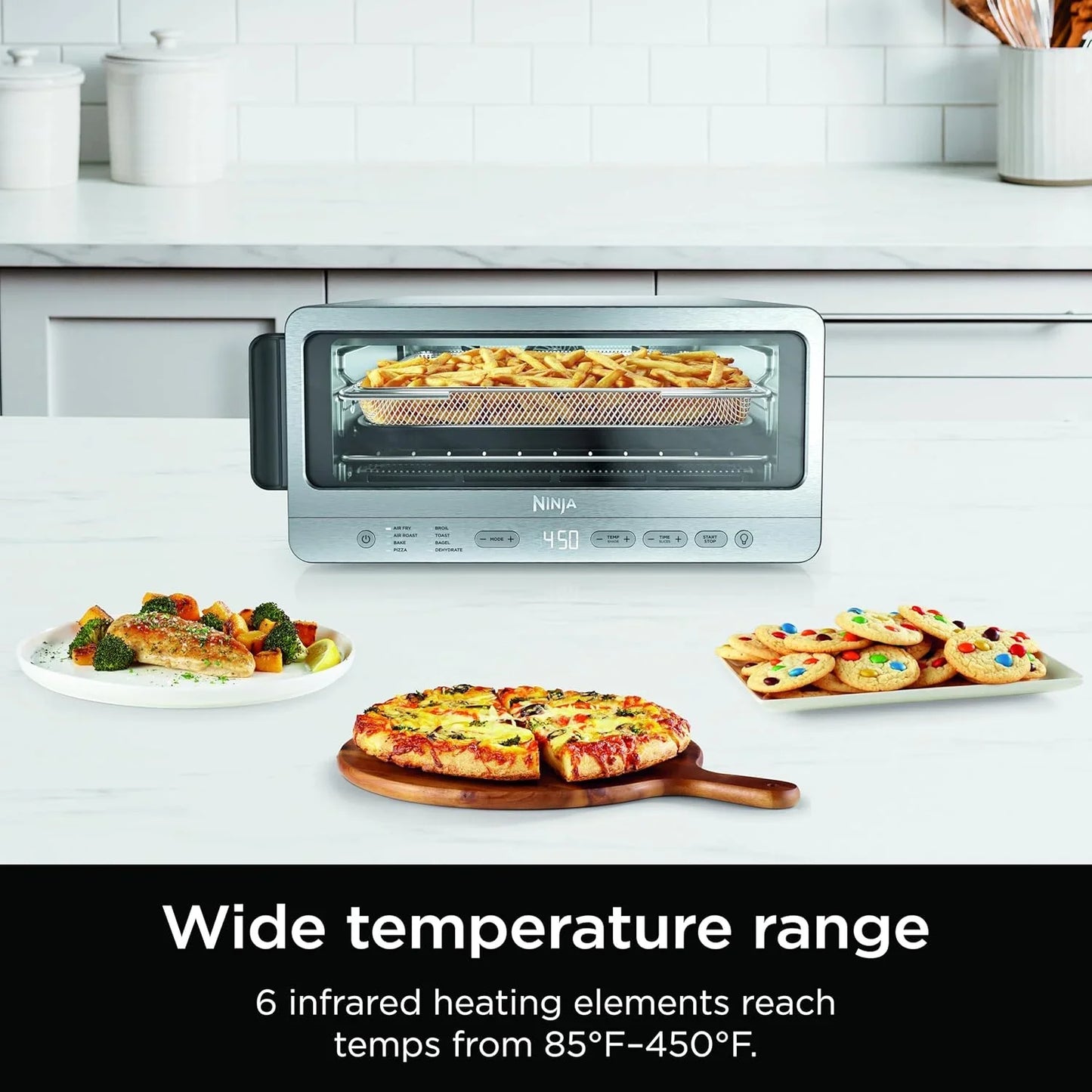 Air Fryer Toaster Oven Combo | 8-In-1 Functionality | Flip up & Away for Storage Space | Air Fry Basket, Sheet Pan, Wire Rack & Removable Crumb Tray |1800 Watt | Stainless Steel | SP151