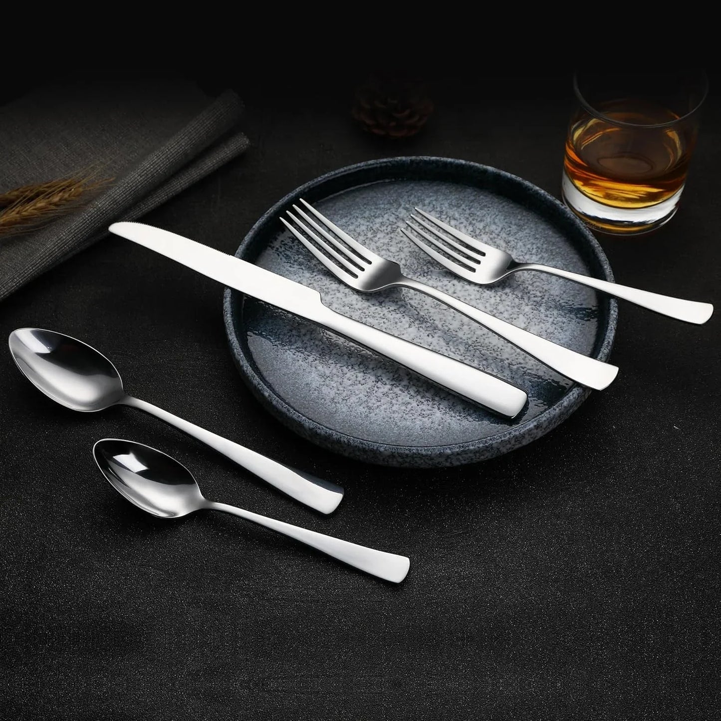 20-Piece Stainless Steel Flatware Set with Square Edge, Dishwasher Safe, Simple Design, Service for 4, Silver