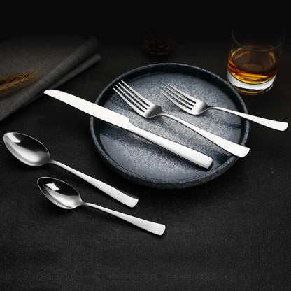20-Piece Stainless Steel Flatware Set with Square Edge, Dishwasher Safe, Simple Design, Service for 4, Silver