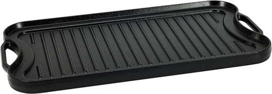 Pre-Seasoned Cast Iron Reversible Rectangular Grill/Griddle with Even Heat Distribution, Black, 20 X 10.63 X 0.98 Inch