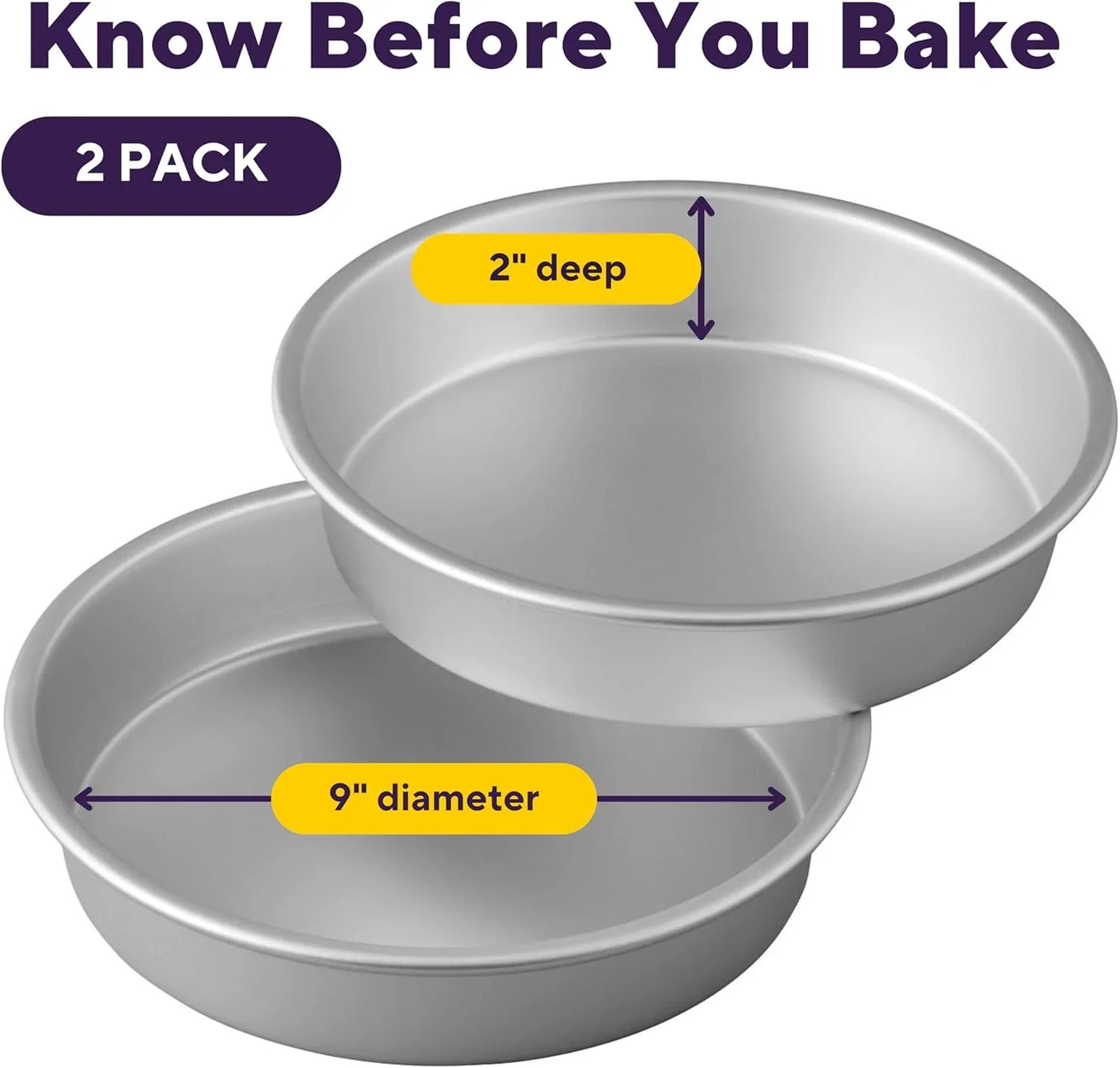 2-Piece 9 X 2 Inch round Cake Baking Pan Set, Even Heating Aluminum Bakeware for Tiered & Layered Cakes, Made without PFAS, Packaging May Vary