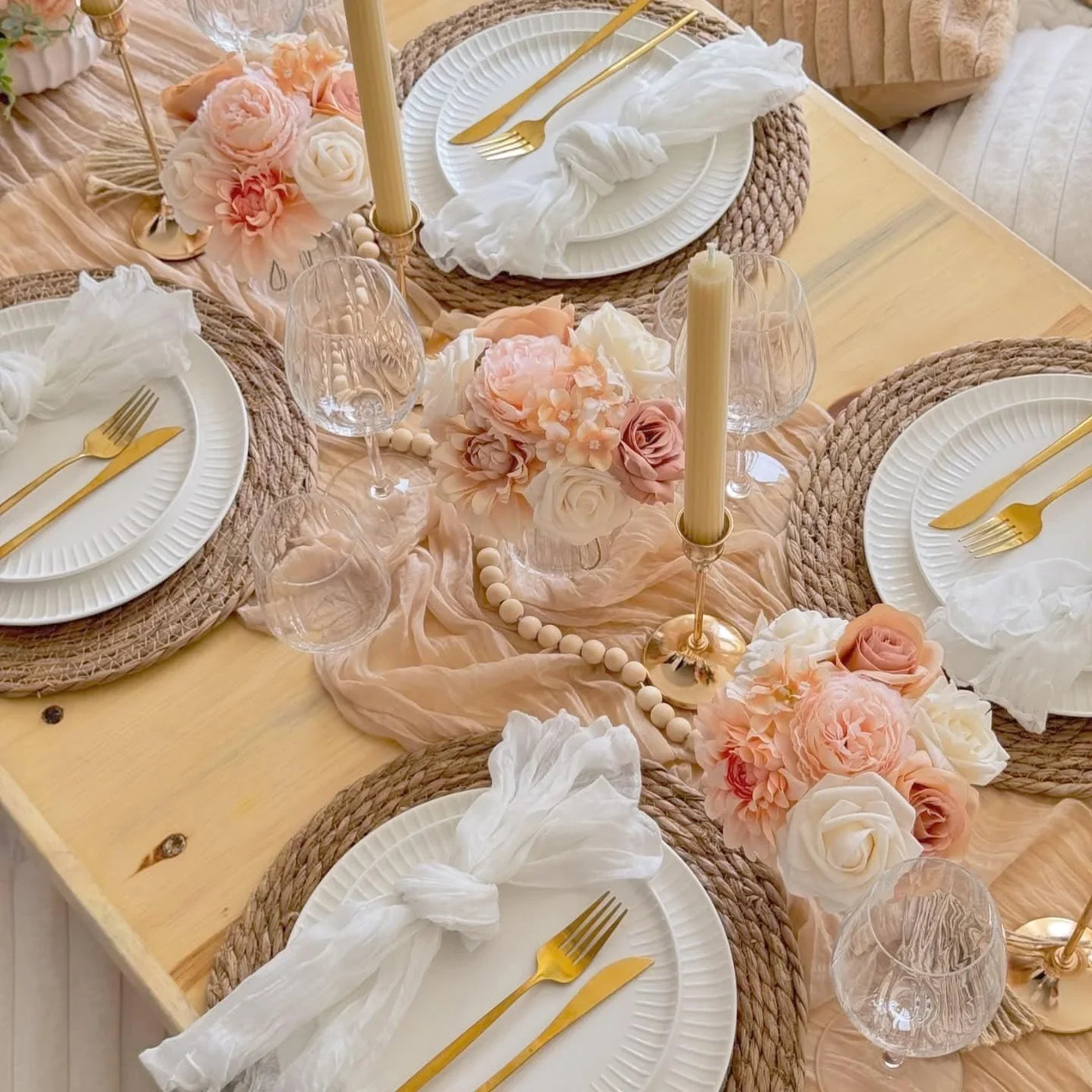 12 Pack Champagne Cheesecloth Table Runner 35X120 Inches, Easter Spring Cheese Cloth Table Runner 10FT Boho Sheer Gauze Runner for Bridal Shower Wedding Baby Shower Party Decor