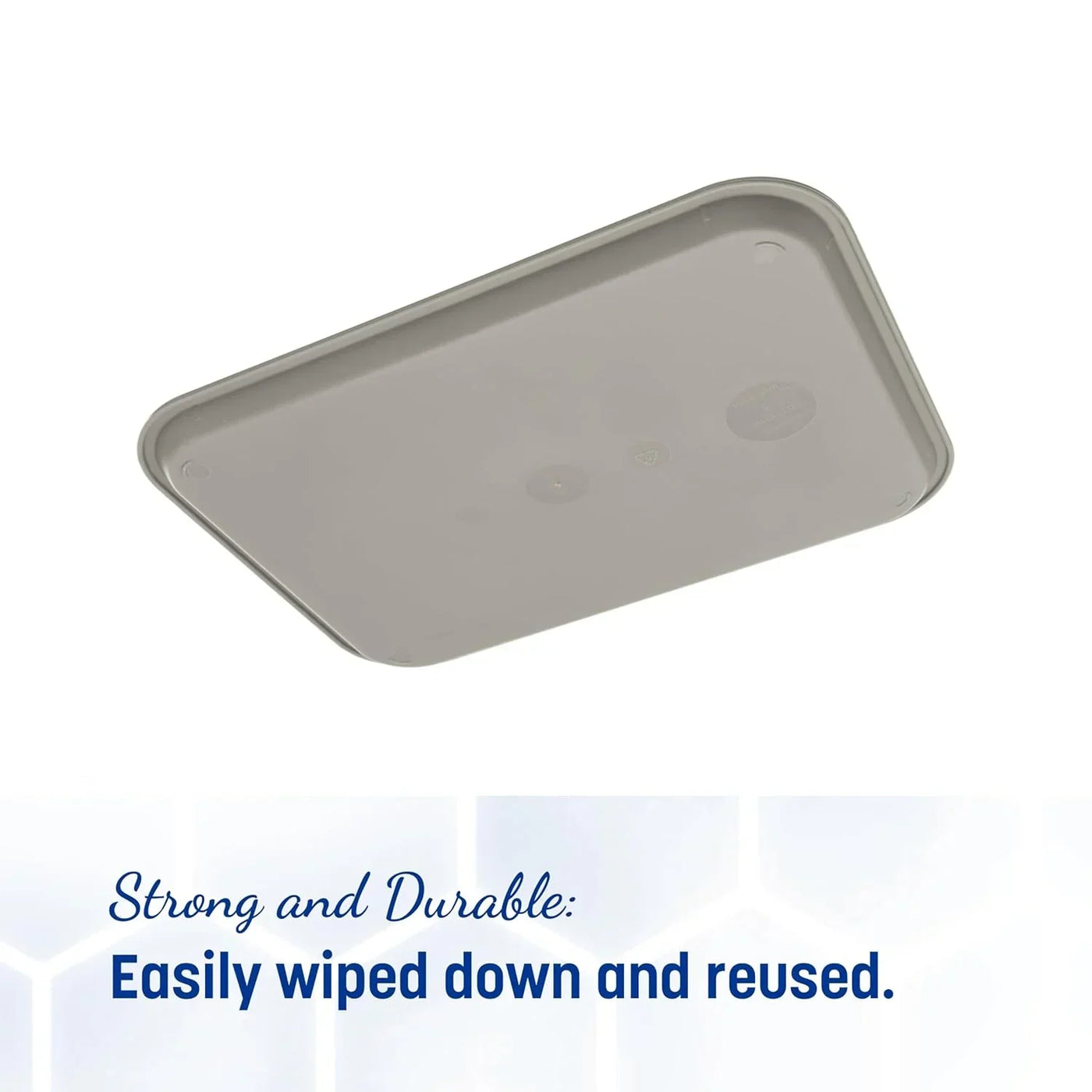Durable gray plastic kitchen tray, easy to wipe clean and reuse for cooking or storage