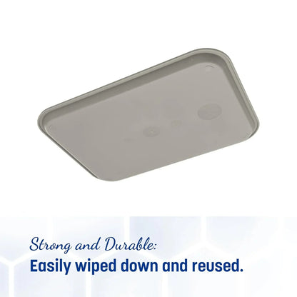 Durable gray plastic kitchen tray, easy to wipe clean and reuse for cooking or storage