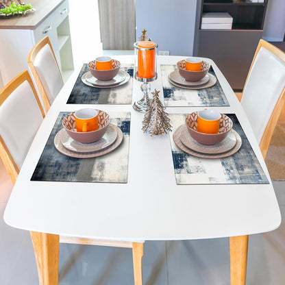 Blue and Gray Placemats Washable, Linen Rectangular Place Mats Set of 4, Dining Table Decor for Living Room, Kitchen, Farmhouse and Outdoor (White Gray, 12X18 Inch)
