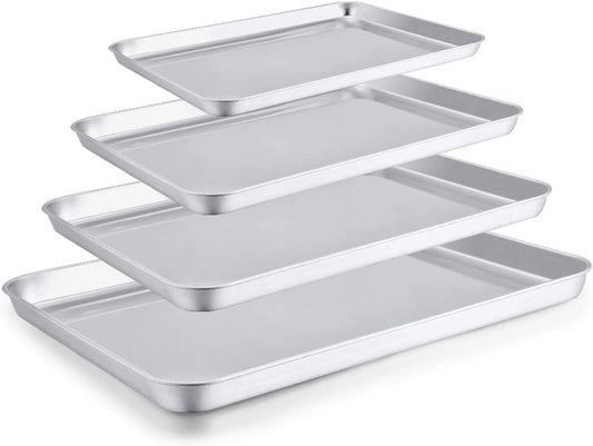 Baking Sheet Set of 4, 16/12.5/10/9.3 Inch Stainless Steel Baking Pan Tray Cookie Sheet, Non Toxic & Healthy, Rust Free & Easy Clean - Dishwasher Safe