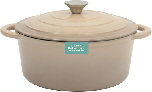 Addlestone 5 Qt Enameled Cast Iron Dutch Oven Pot with Lid – Round, Oven Safe to 500°F, Ideal for Bread Baking & Stews - Gradient Taupe