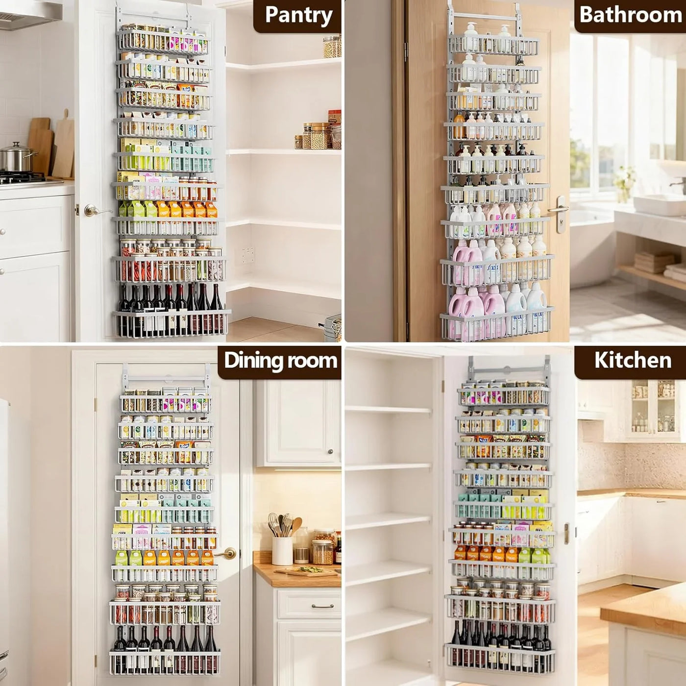 9 Tier over the Door Pantry Organizer, 2 in 1 Wall Mount or Hanging Spice Rack with Adjustable Basket, Seasoning Organizer and Storage for Kitchen Cabinet Closet Bathroom