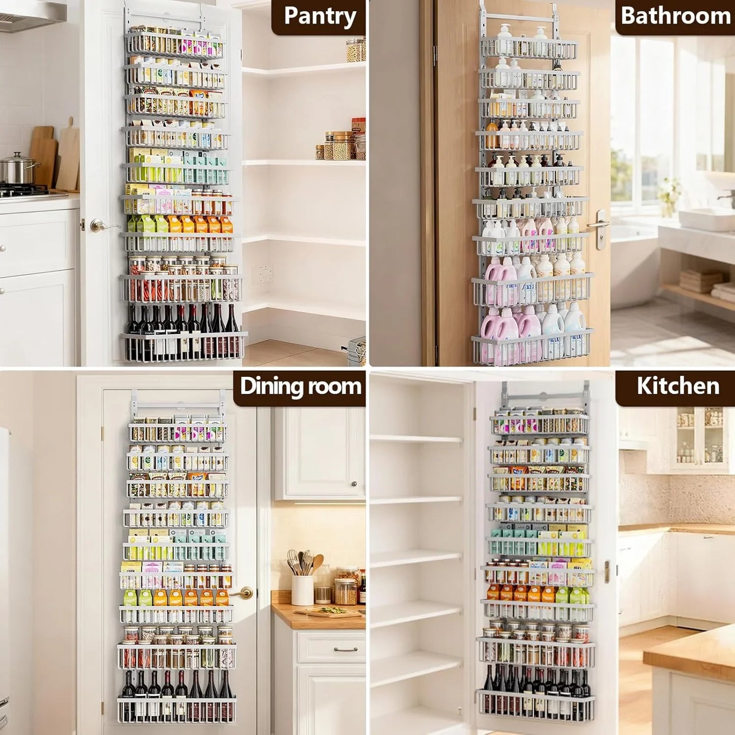 9 Tier over the Door Pantry Organizer, 2 in 1 Wall Mount or Hanging Spice Rack with Adjustable Basket, Seasoning Organizer and Storage for Kitchen Cabinet Closet Bathroom