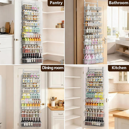 9 Tier over the Door Pantry Organizer, 2 in 1 Wall Mount or Hanging Spice Rack with Adjustable Basket, Seasoning Organizer and Storage for Kitchen Cabinet Closet Bathroom