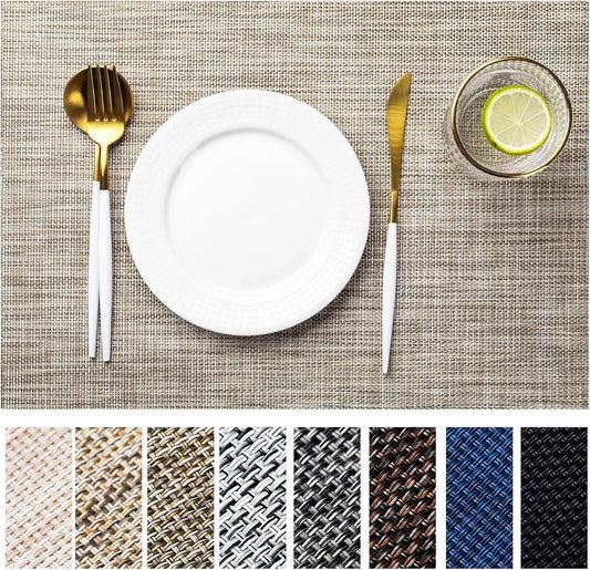 Placemat Set of 4 Vinyl/Plastic Woven Place Mats for Kitchen Table Indoor/Outdoor Washable Placemat Wipeable Dining Table Mats(Caramel)