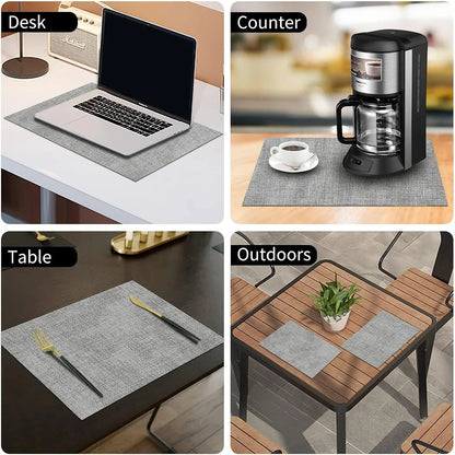 Faux Leather Heat Resistant Placemats 6 Packs, Waterproof Wipeable Dining PU Place Mats for Indoor & Outdoor, Easy to Clean, Light Grey