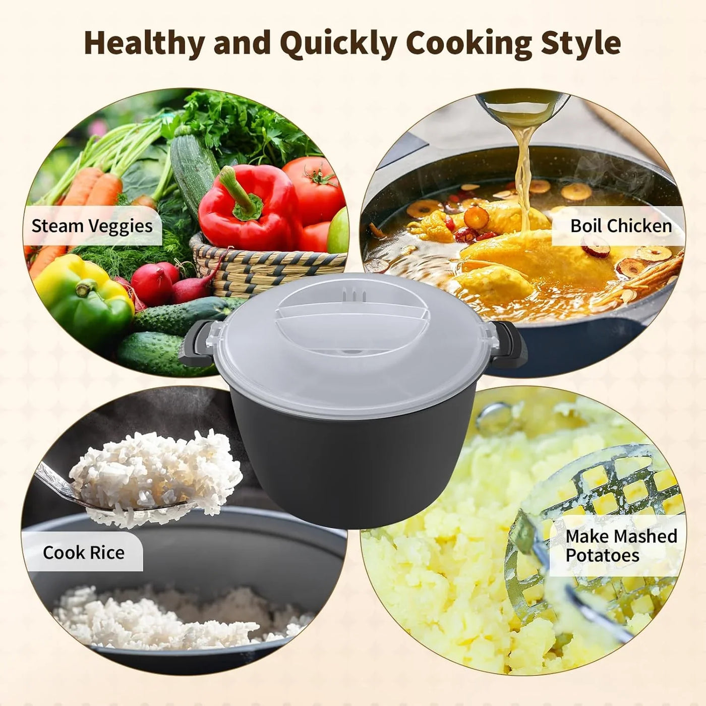 Professional Large Micro Cookware 3 Quart, Microwave Rice Cooker, Microwave Steamer for Vegetables, Safe as Mixing and Serving Bowls, Food Storage Container, Cooker for Microwave- BPA Free, Dishwasher Safe