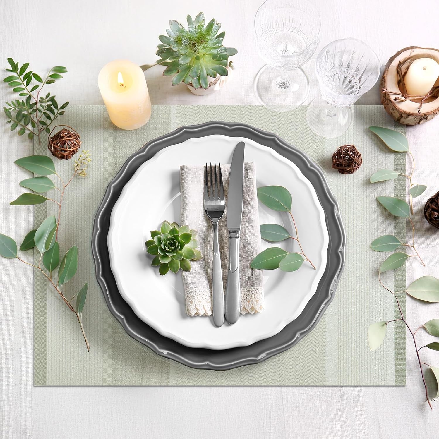 Striped Leather Placemats Set of 4, 12X15.7 Inch Japanese Style Non-Slip Place Mats, Washable Waterproof Table Mats for Indoor Kitchen Dining Party Table Decoration