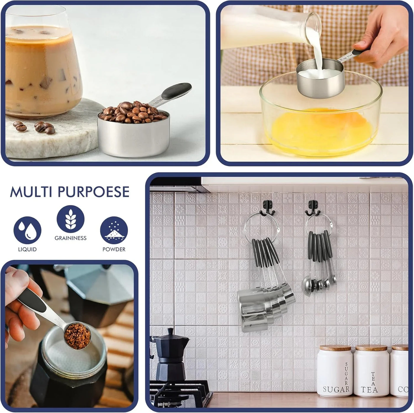 10-PACK Measuring Cups and Spoons Set, Kitchen Gadagets Cooking Baking,Heavy Duty & Dishwasher Safe for Dry and Liquid Ingredients,Black