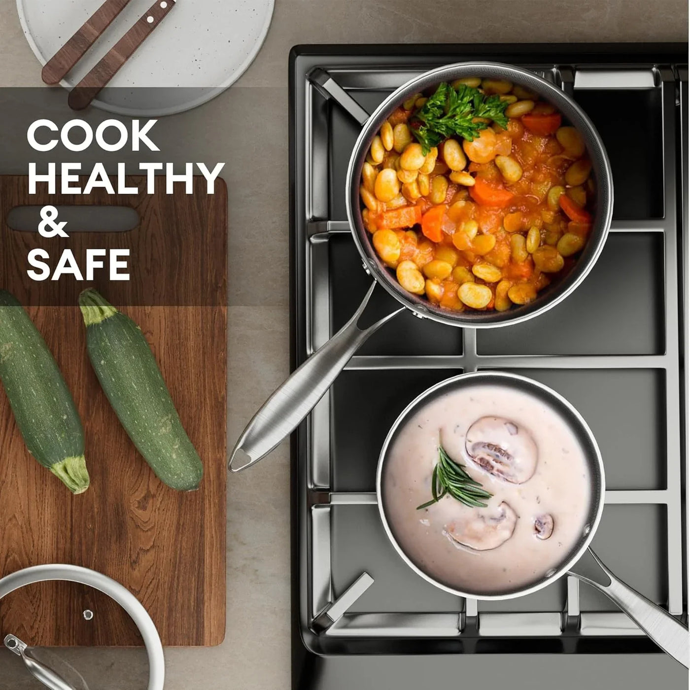 3 Quart Stainless Steel Saucepan, Nonstick Sauce Pan, Ceramic Suce Pot with Tempered Glass Lid, Induction Pot Compatible with All Cooktops, Dishwasher & Oven Safe(Pfas/Pfoa/Ptfe Free)