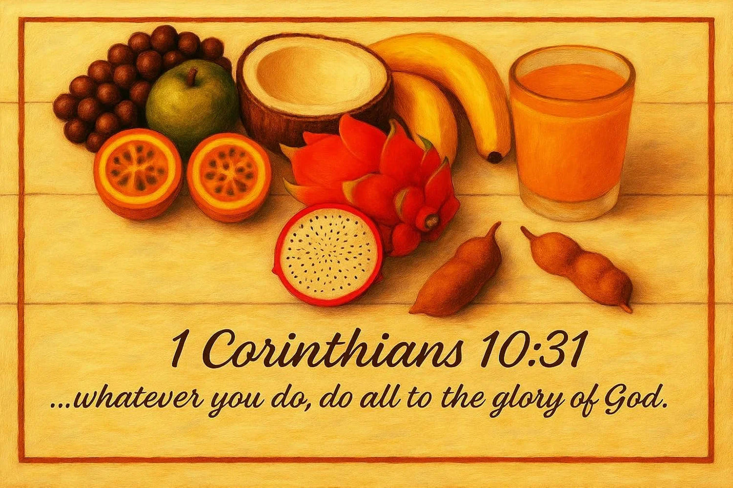 Bible Verse Placemats, 1 Corinthians 10 31, Set of 6, Cork Backed Wood Table Mats, Heat Resistant Christian Scripture Dining Decor, Large 15.7 X 11.4 Inch, Durable and Easy to Clean