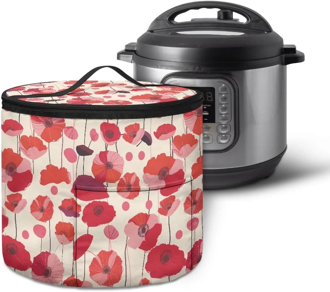 Red Flower Electric Pressure Cooker Insulation Bag Stain Resistant Reusable Electric Pressure Cooker Bag with Top Padding Handle