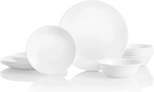 Vitrelle 18-Piece Service for 6 Dinnerware Set Triple Layer Glass and Chip Resistant, Lightweight round Plates and Bowls Set, Winter Frost White