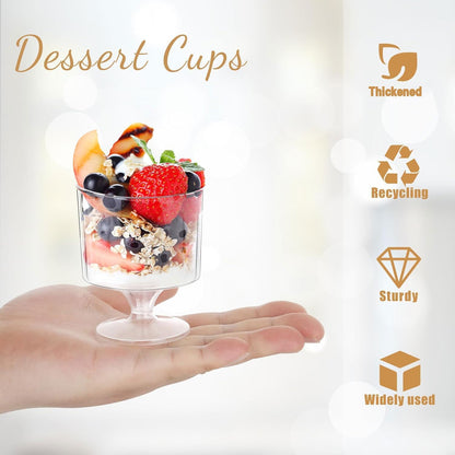 120 Pcs Dessert Cups with Spoons 60 Pcs 5 OZ Mini Clear Plastic Dessert Parfait Cup 60 Pc Spoons for Party Small round Serving Goblet Wine Shot Disposable Fruit Ice Cream Mousse Pudding Appetizer Bowl