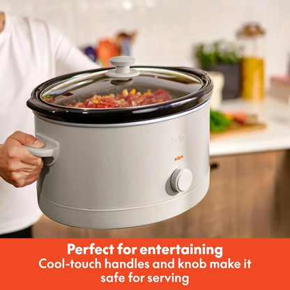 6.0 Qt Manual Slow Cooker, Ceramic Nonstick Coating, 3 Temperature Settings, Dishwasher Safe Stoneware Pot and Tempered Glass Lid, Cool Touch Handles & Tangle Free Cord Wrap, Oatmilk