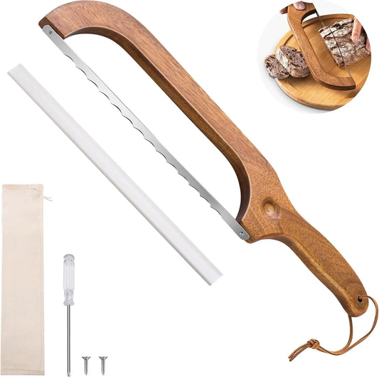 Bread Knife for Homemade Bread, 14.5" Wooden Sourdough Bread Knife, Sourdough Bread Slicer, Bow Design, Easy to Cut into Uniform Thin Slices, Bread Saw for Cutting Sourdough Bread, Bagel, Baguette Etc