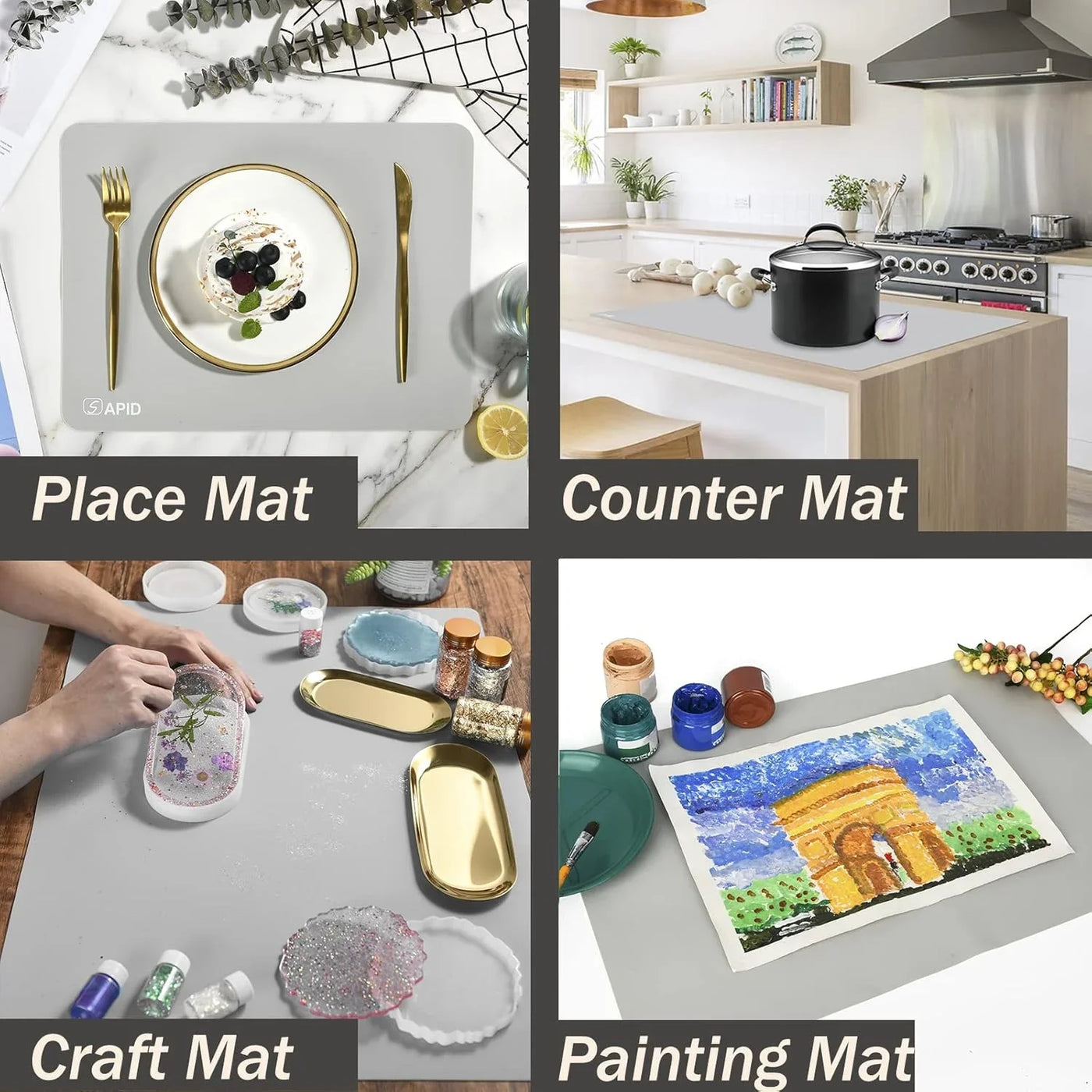 Extra Large Silicone Mat 36" X 24" Place Mats, Heat Resistant Mat for Kitchen Countertop Protector, Thick Placemats Washable Silicone Mats for Kitchen Counter Mat Dining Table Mat, Grey,