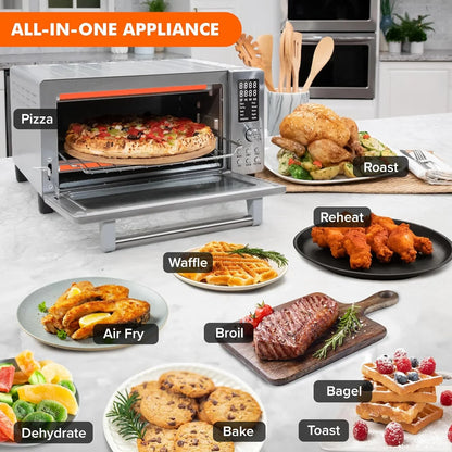 Bravo Air Fryer Toaster Smart Oven, 10-In-1 Countertop Convection, 1800 Watts, 21-Qt Capacity, 50°-450°F Temp Controls, Top and Bottom Heater Adjustments 0%-100%, PFAS Free, Stainless Steel