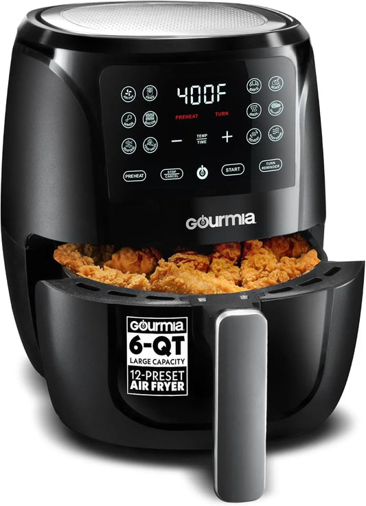 Air Fryer - 6 Qt Large Capacity, Fryforce 360º, Digital Display with 12 Presets, Roast, Bake, Broil, Dehydrate, Dishwasher Safe Accessories, Black