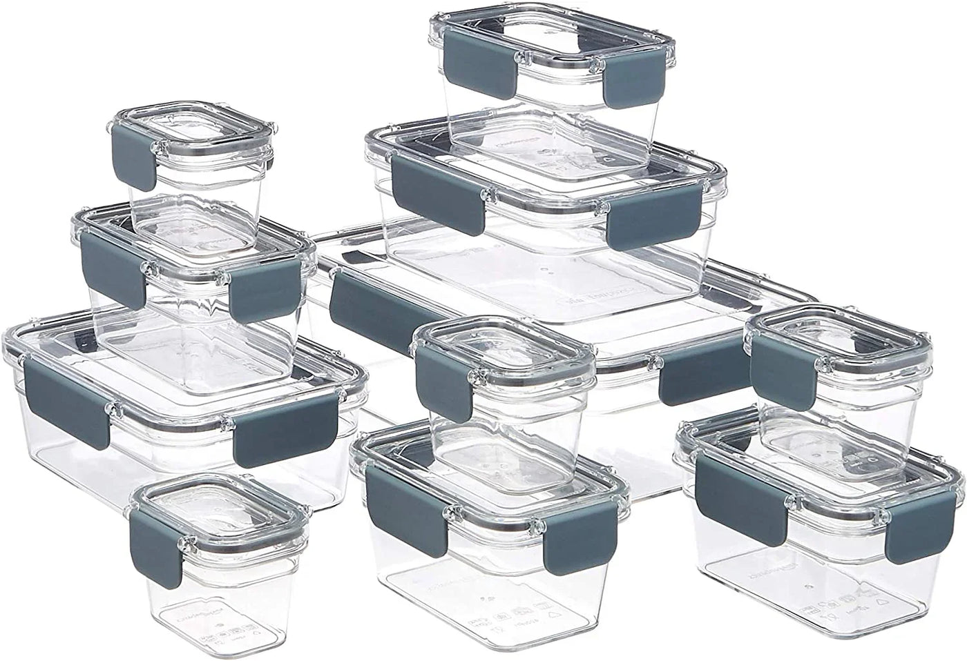 Tritan Plastic Food Storage Containers with Airtight Locking Lids, 11 Containers, Clear, 22-Piece Set